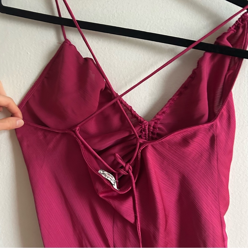 Intimately Free People Sz XL Nothing Better Pink Raspberry Midi Satin Slip Dress - Picture 5 of 16